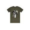 Army green T‑shirt featuring a bold Madintobikes anime‑inspired motorcycle graphic in black and white, showing two stylised characters — a helmeted rider and a long‑haired figure — framed by large MB lettering and a MiB logo. Perfect for motorcycle enthusiasts, anime fans, and streetwear collectors.