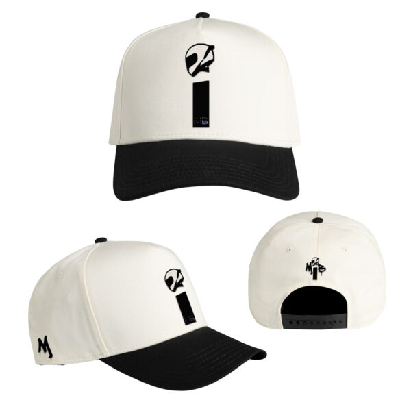 MiB Drip 2.0 Cap shown from multiple angles with cream crown, black brim and embroidered MiB logos.